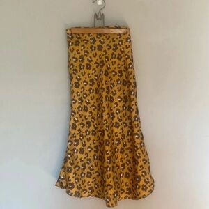 4SI3NNA Yellow and Black Print Midi Skirt Size Extra Small XS